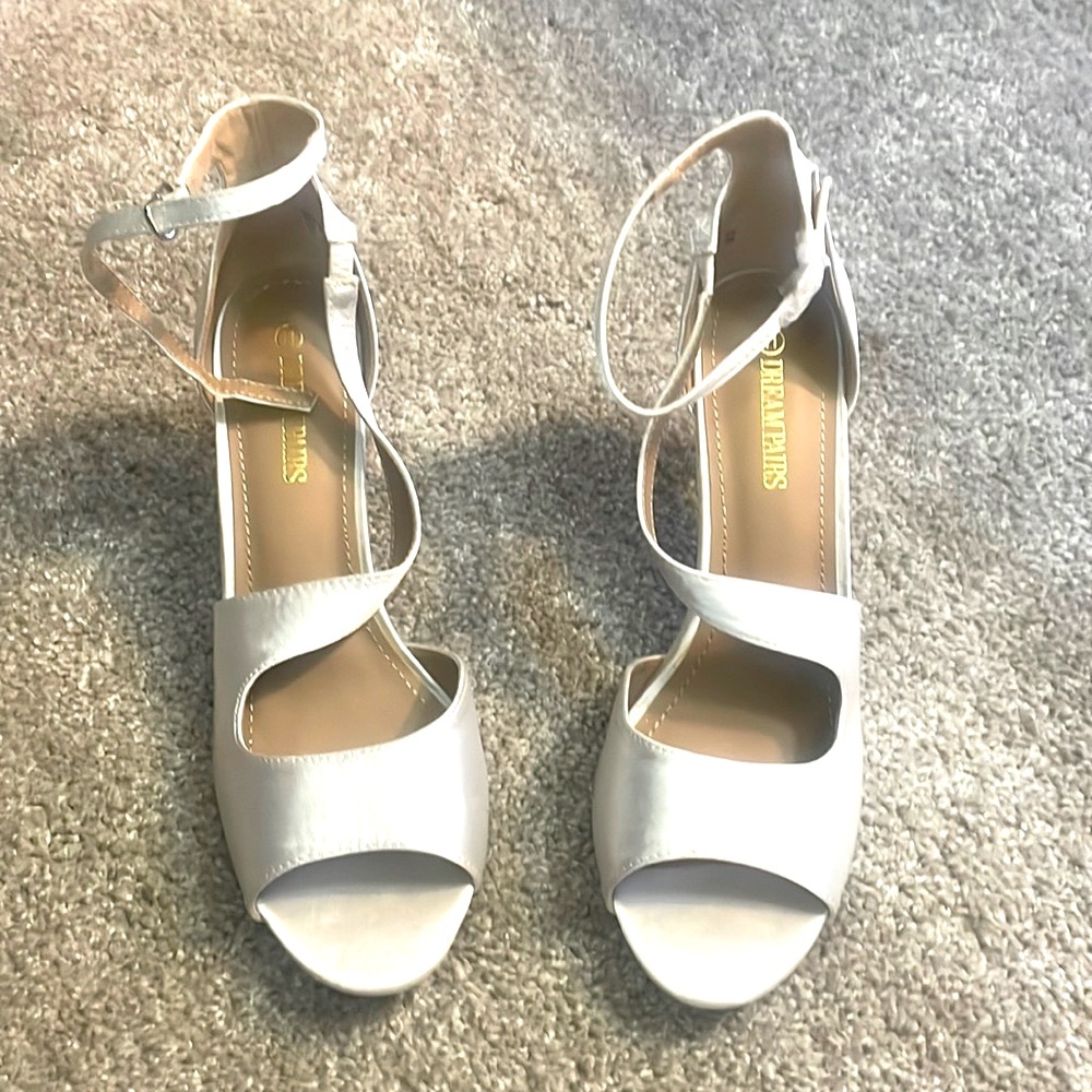 Dream Pairs White Satin Strappy Ankle Strap Heels
